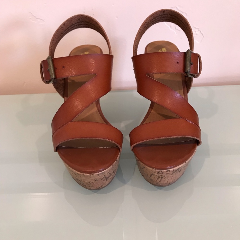 Brown leather wedges